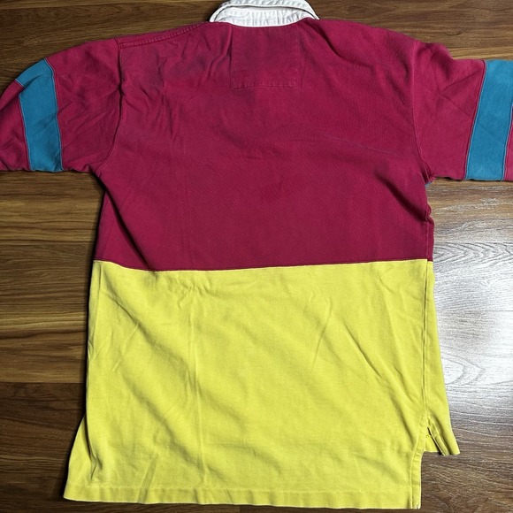 Vintage Izod Lacoste Rugby Polo Shirt Men's Small Teal Colorblock Striped Y2K - Picture 6 of 9